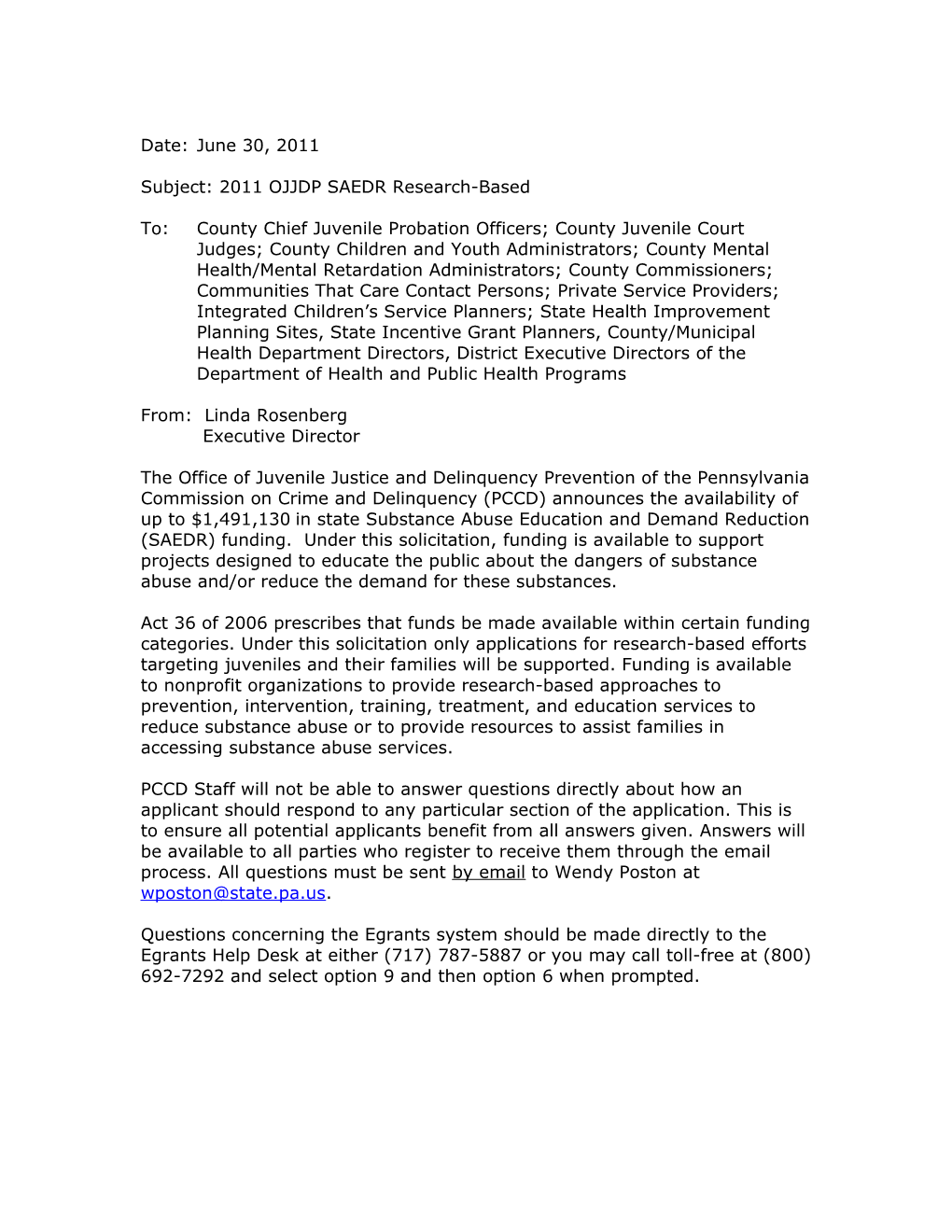 Subject: 2011 OJJDP SAEDR Research-Based
