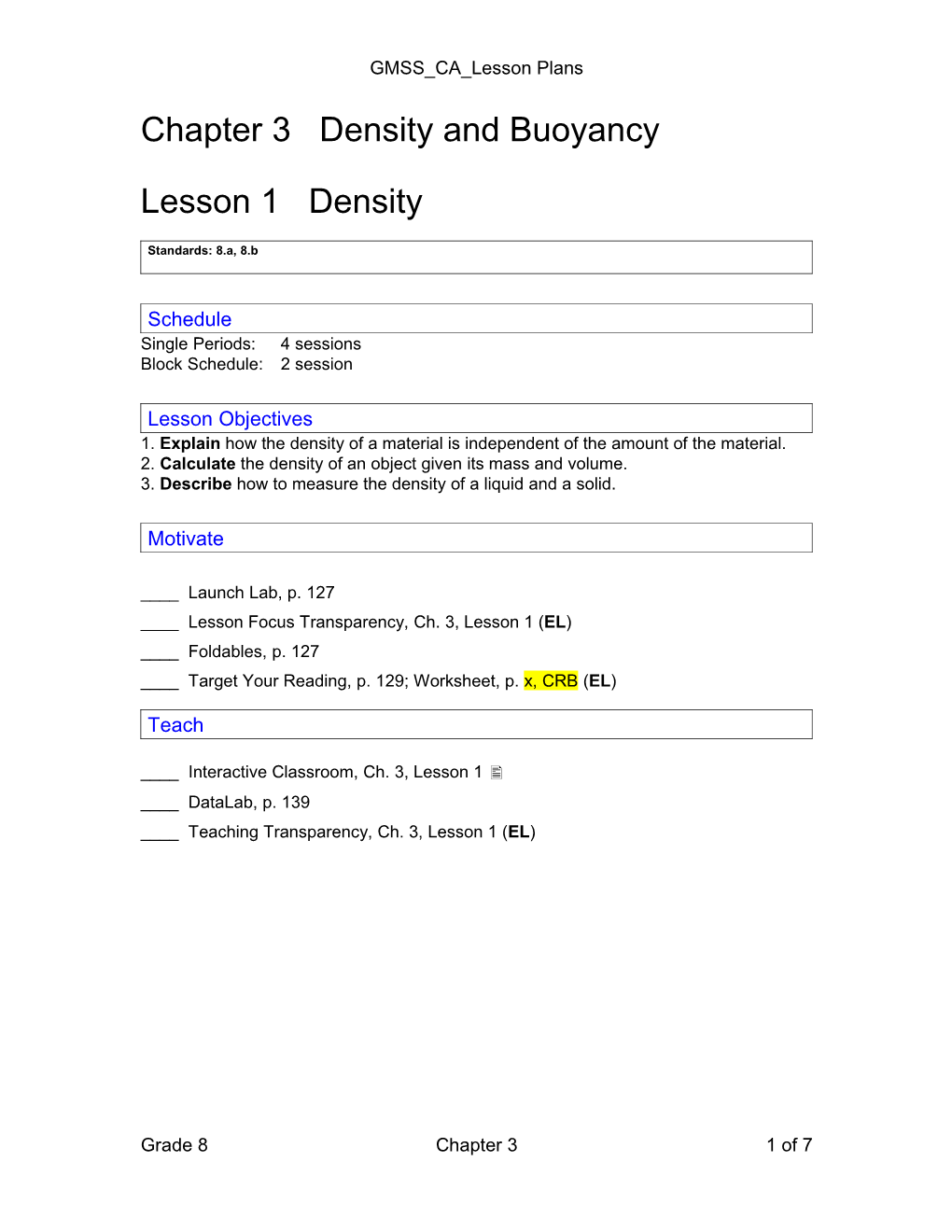 Chapter 3 Density and Buoyancy