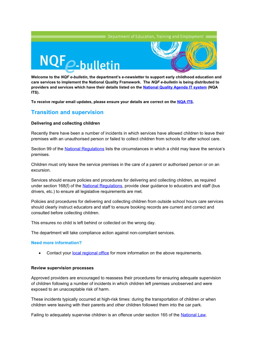 NQF E-Bulletin Transition and Supervision