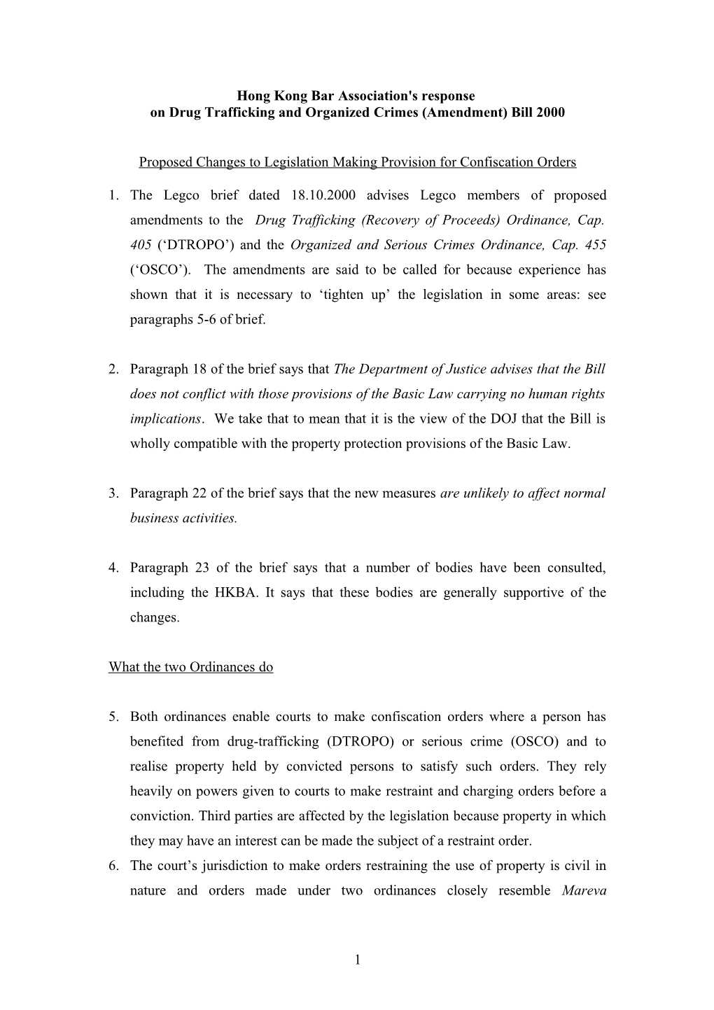 Drug Trafficking and Organized Crimes (Amendment) Bill 2000