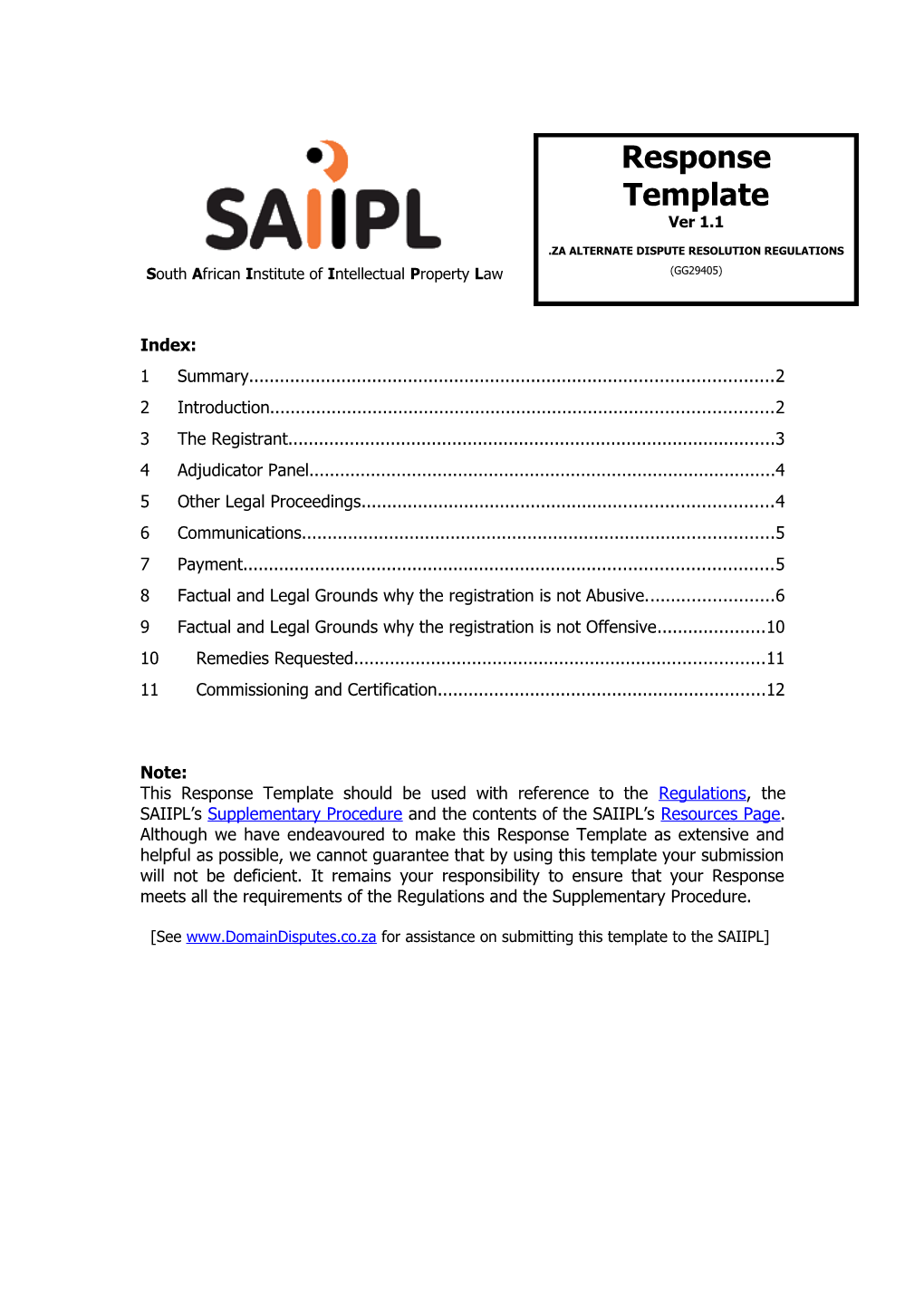 Application for Accreditation As a Domain Name Dispute Resolution Provider in Terms of Part