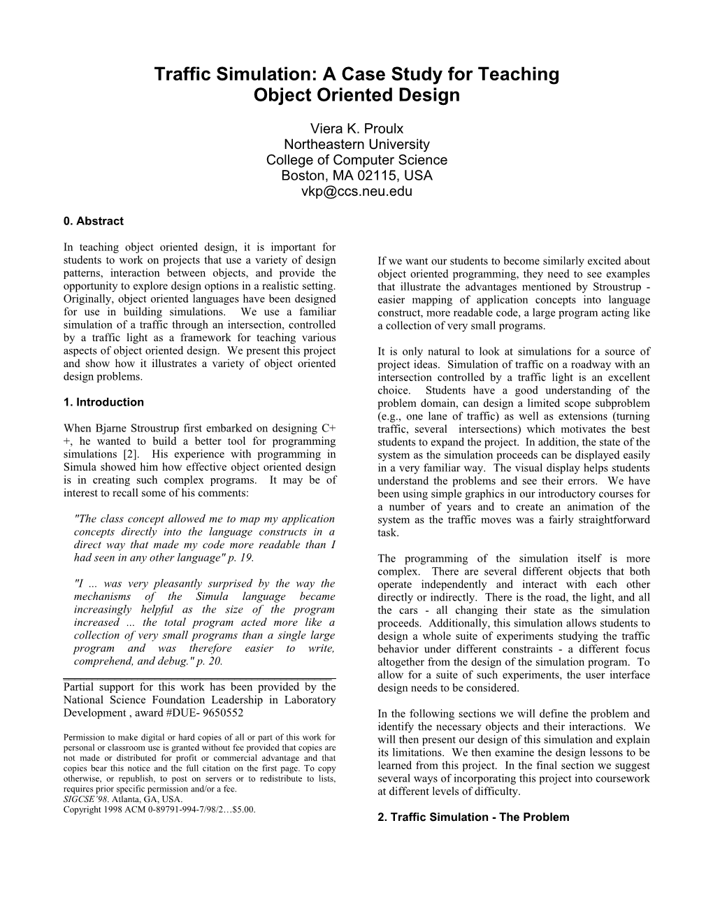 Traffic Simulation: a Case Study for Teaching