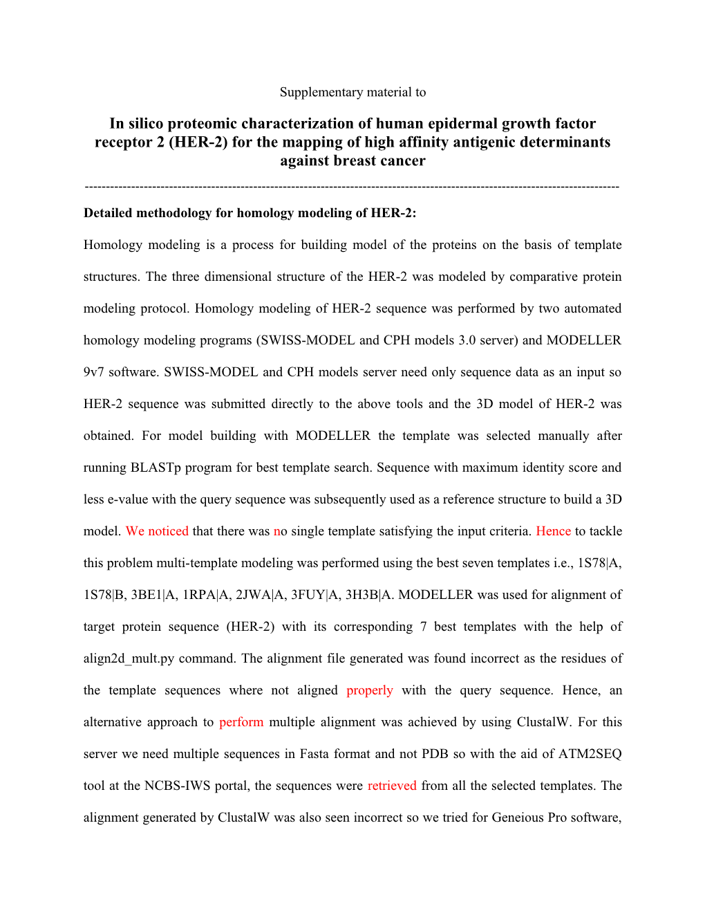 Detailed Methodology for Homology Modeling of HER-2