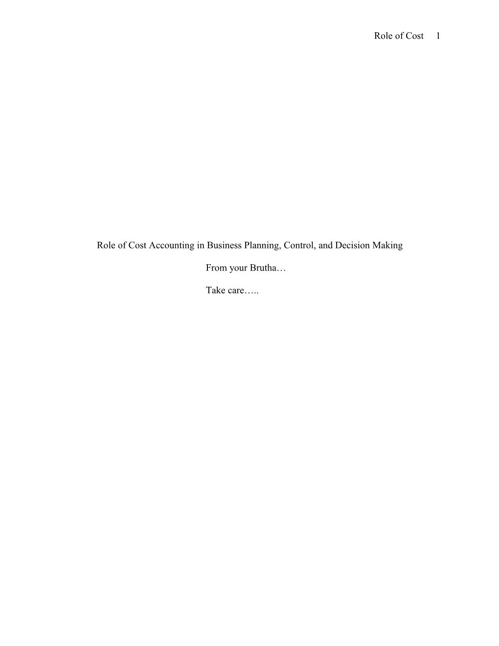Role of Cost Accouting in Business Planning, Control, and Decision Making