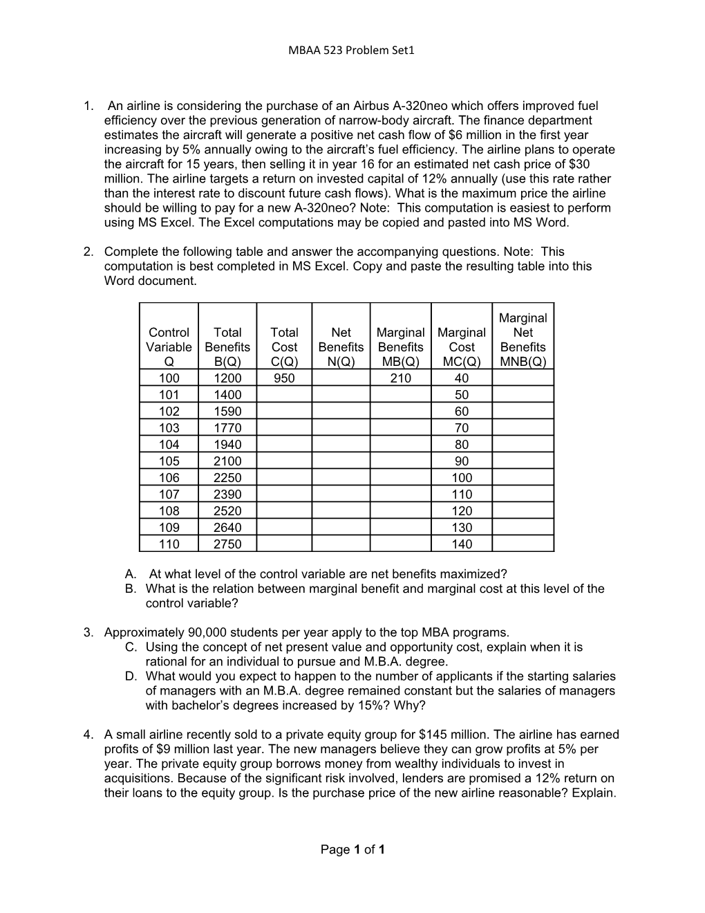 MBAA 523 Problem Set1