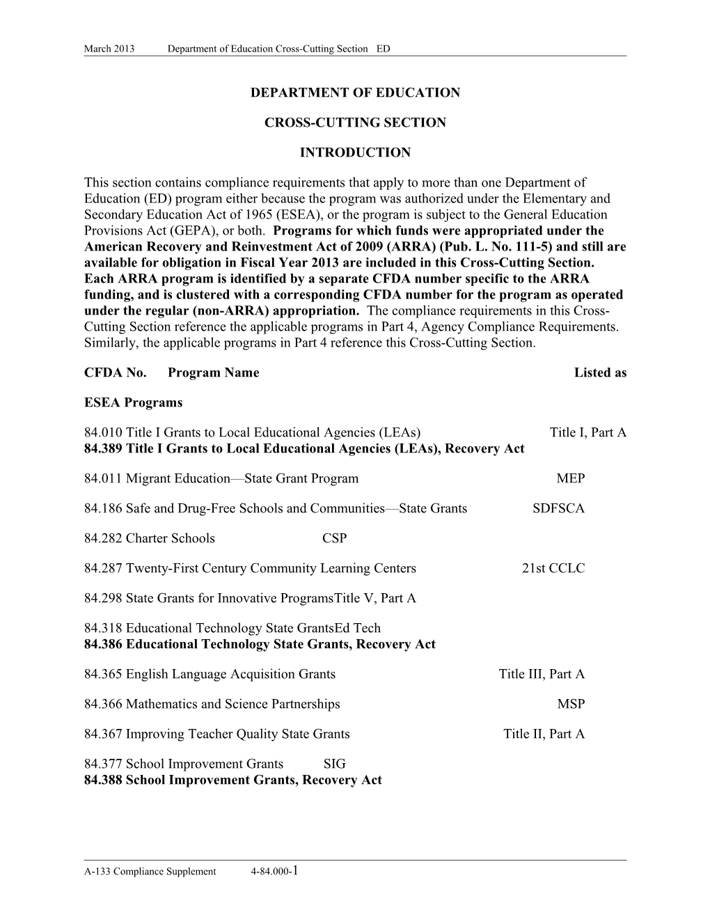 March 2013 Department of Education Cross-Cutting Section ED