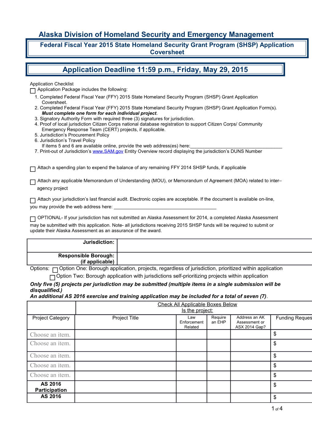 Federal Fiscal Year 2008 Homeland Security Grant Program Application Coversheet