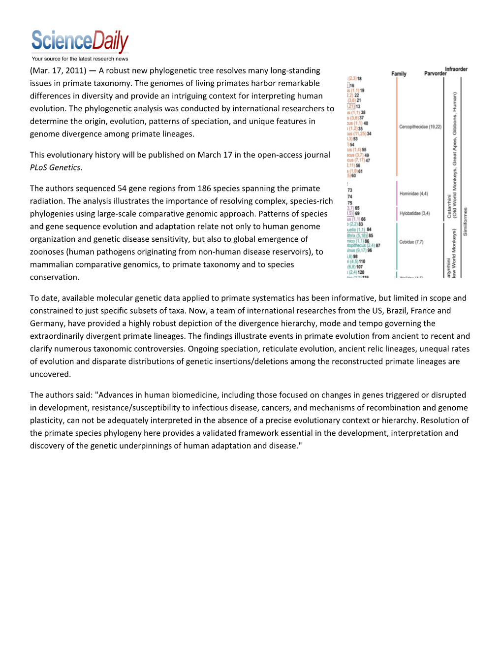 This Evolutionary History Will Be Published on March 17 in the Open-Access Journal Plos