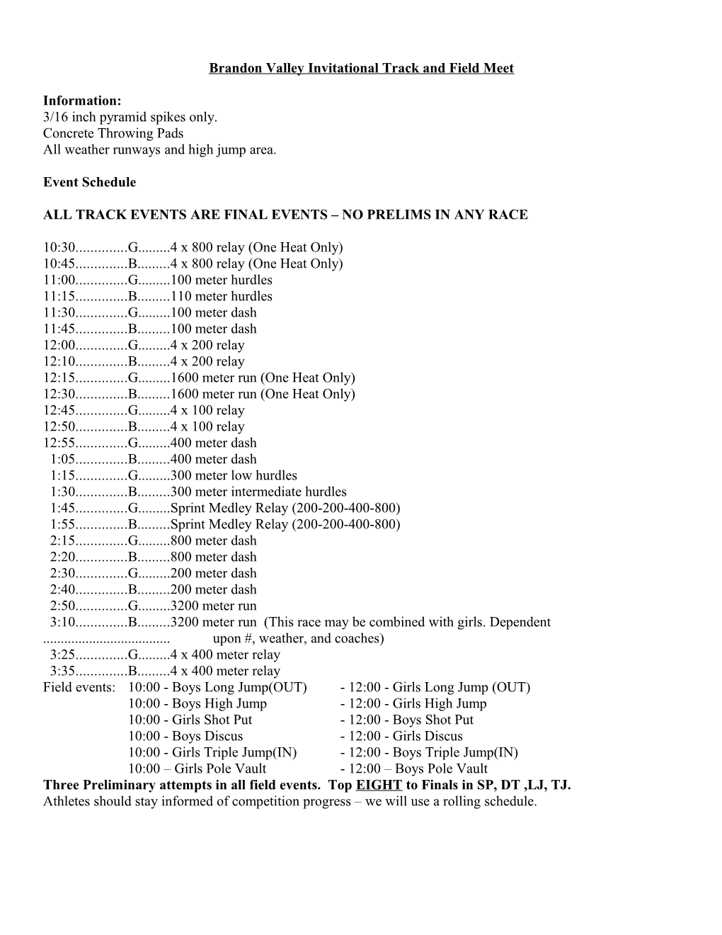 Brandon Valley Invitational Track and Field Meet