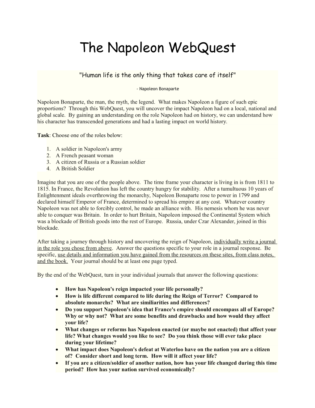 The Napoleon Webquest