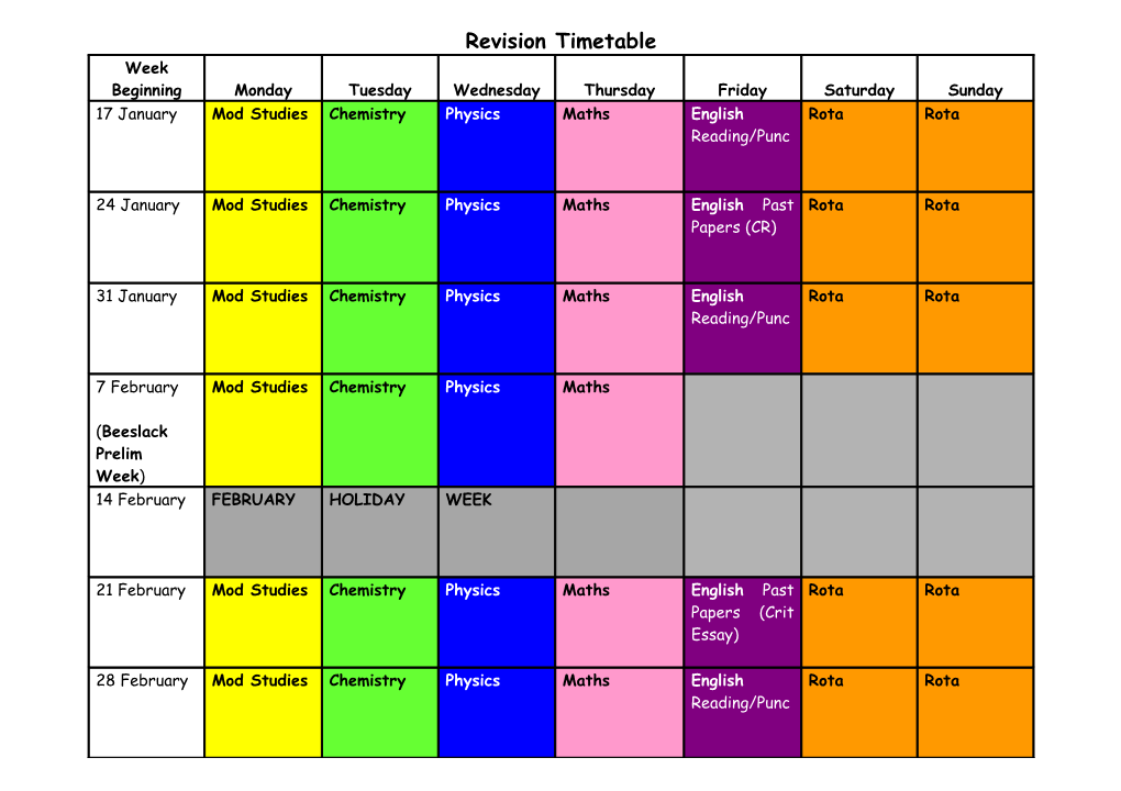 Revision Timetable