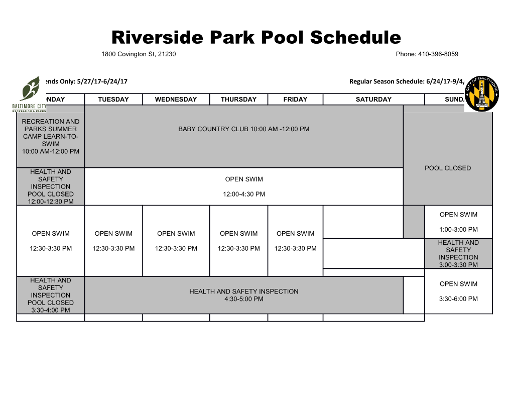Riverside Park Pool Schedule