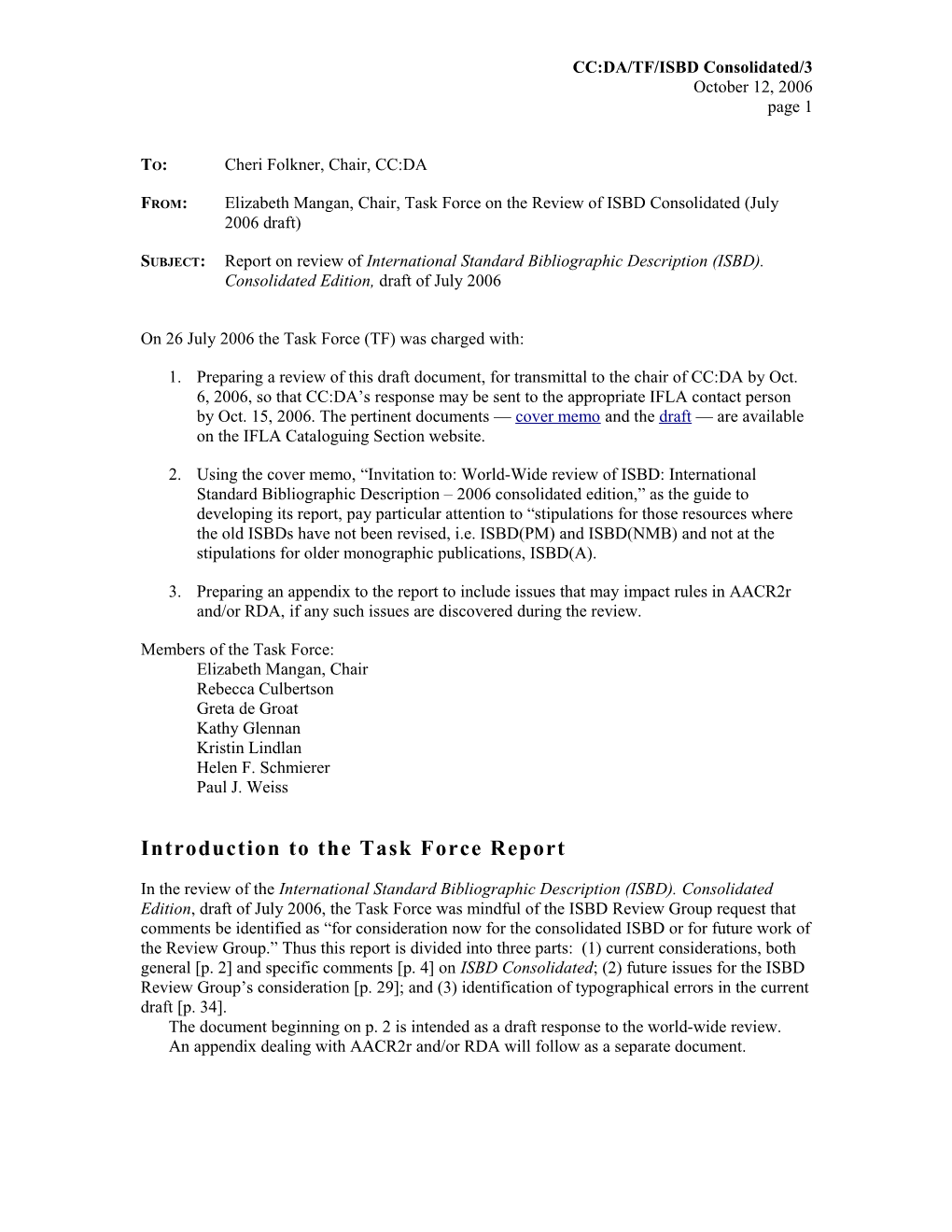 Report of the Task Force on the Review of International Standard Bibliographic Description