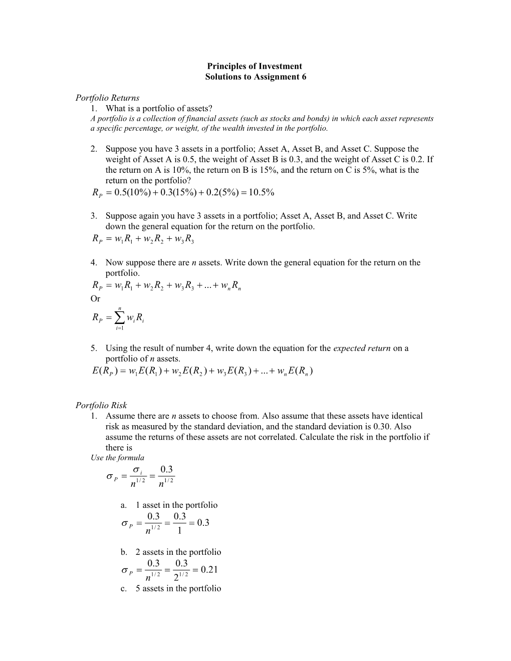 Principles of Investment