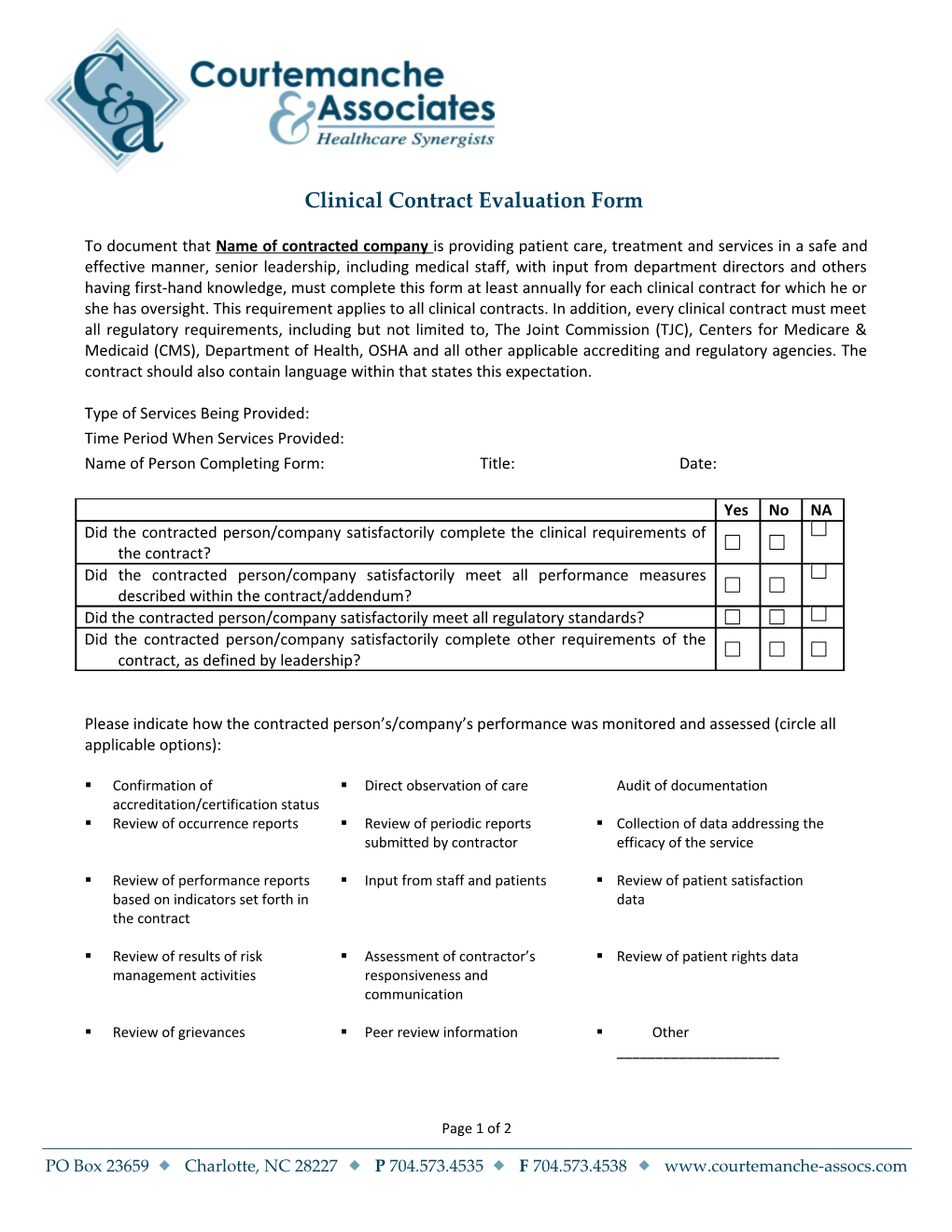 Clinical Contract Evaluation Form