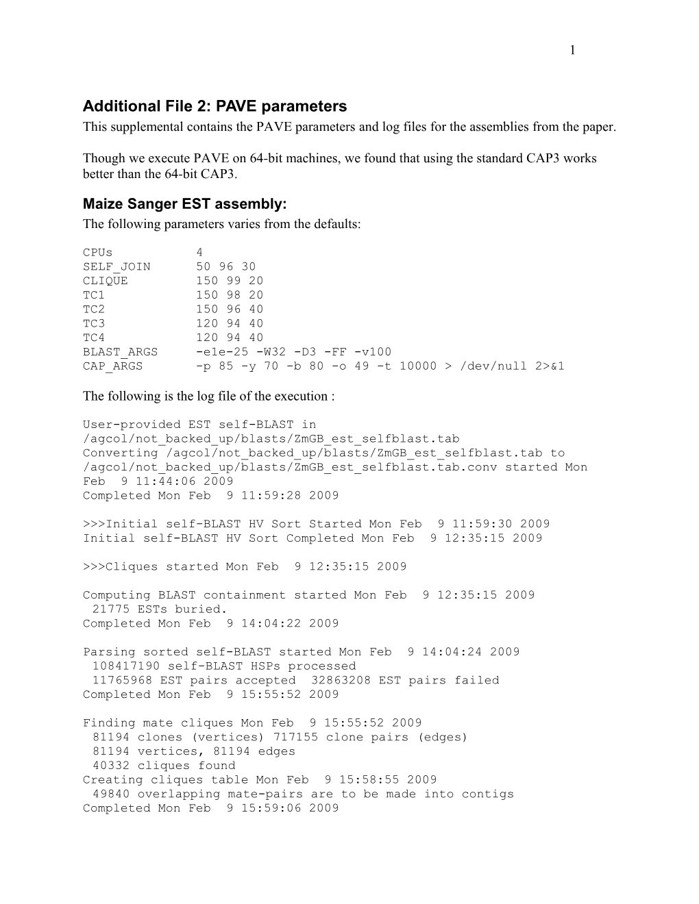 Additional File 2: PAVE Parameters