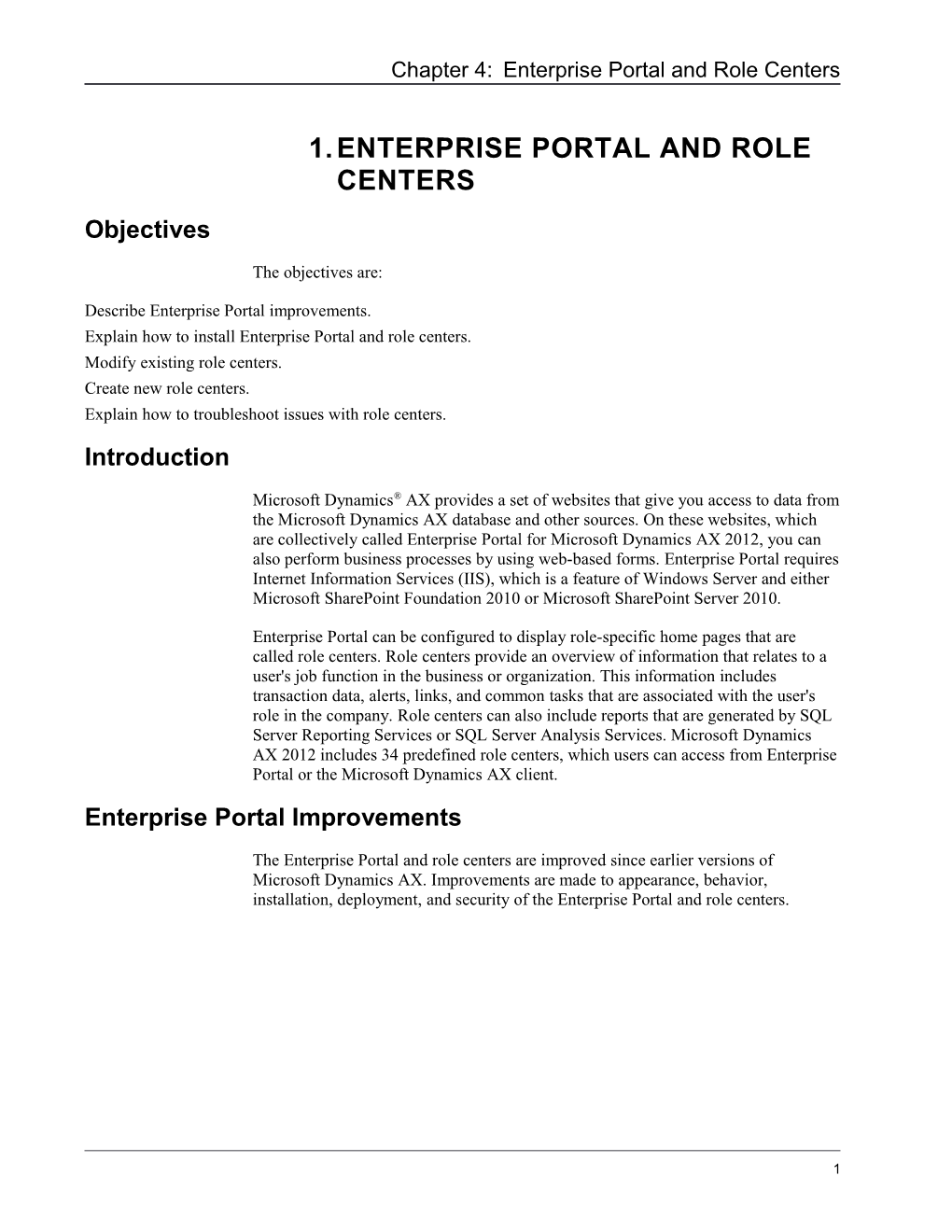 Chapter 4:Enterprise Portal and Role Centers