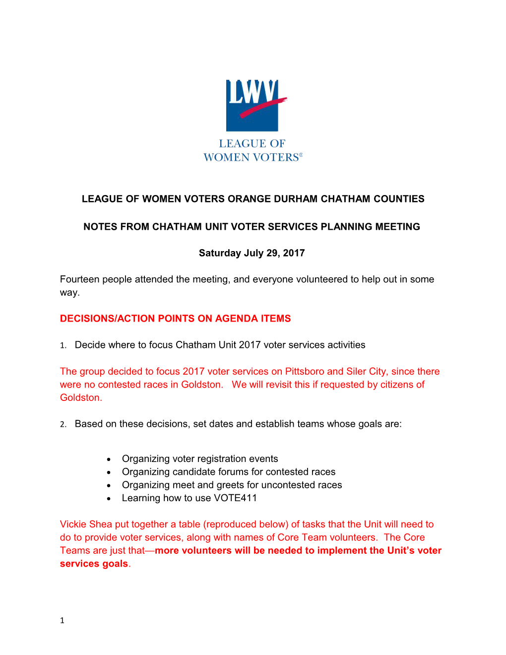 League of Women Voters Orange Durham Chatham Counties