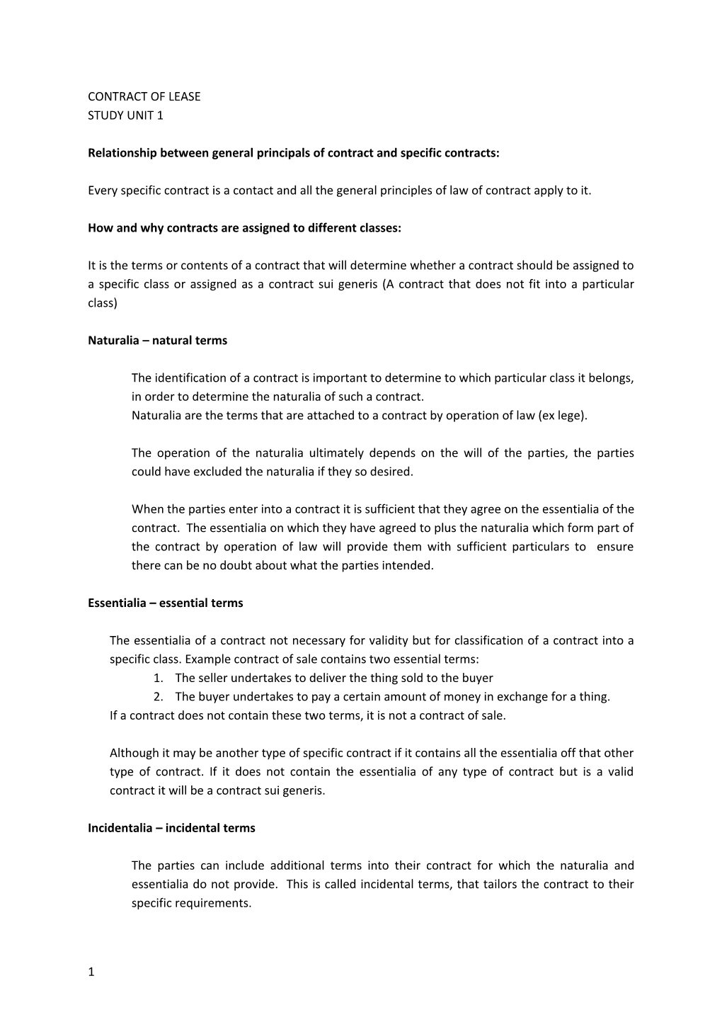 Relationship Between General Principals of Contract and Specific Contracts