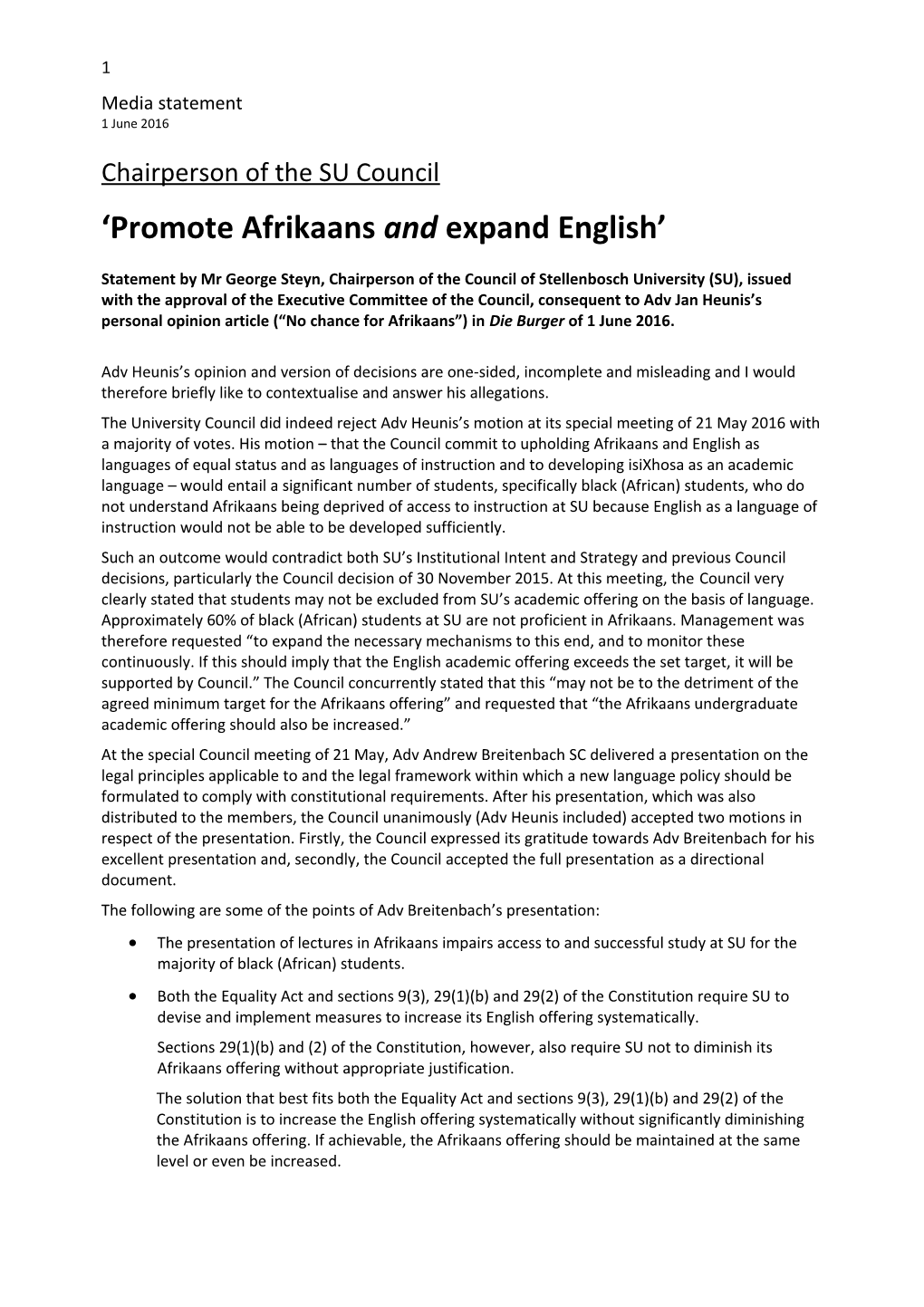 Promote Afrikaans and Expand English