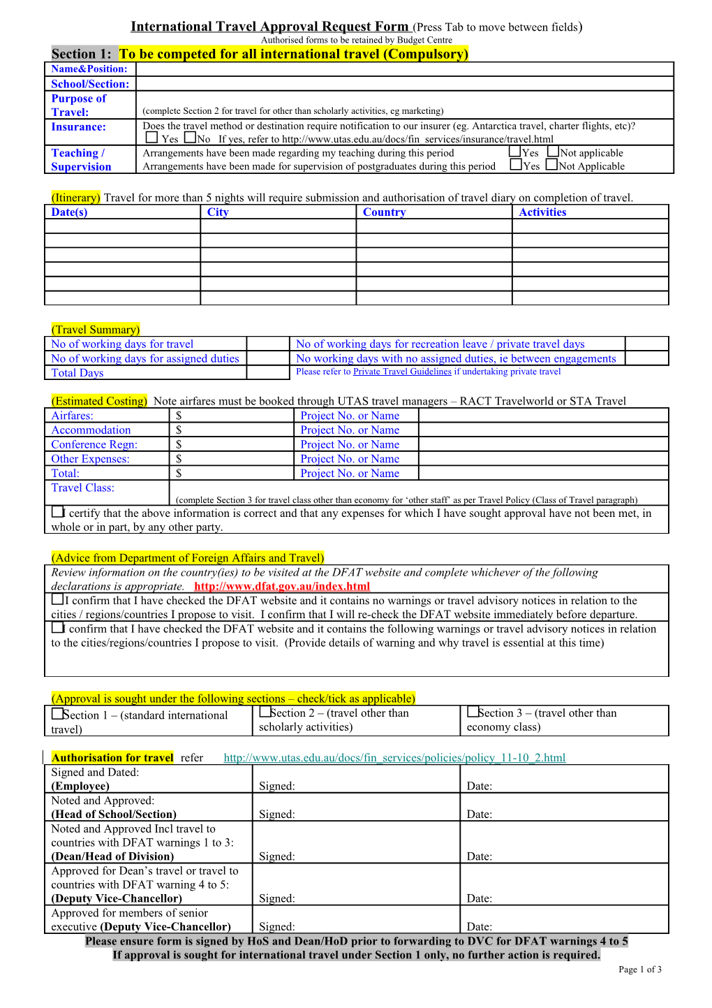 International Travel Approval Request Form (Press Tab to Move Between Fields)