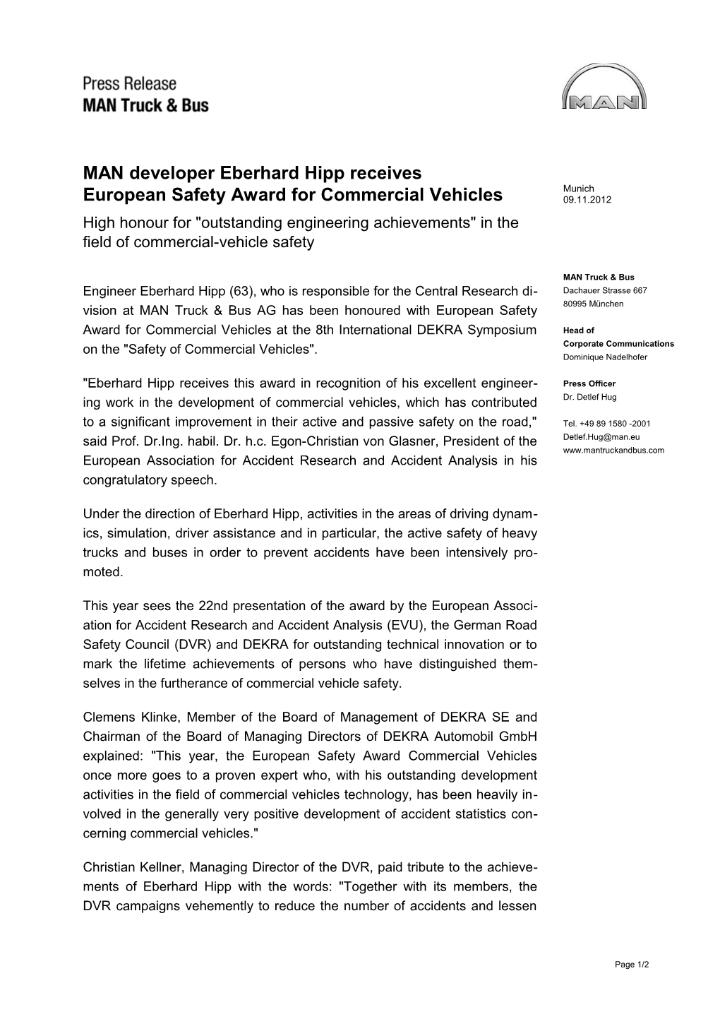 MAN Developer Eberhard Hipp Receives European Safety Award for Commercial Vehicles