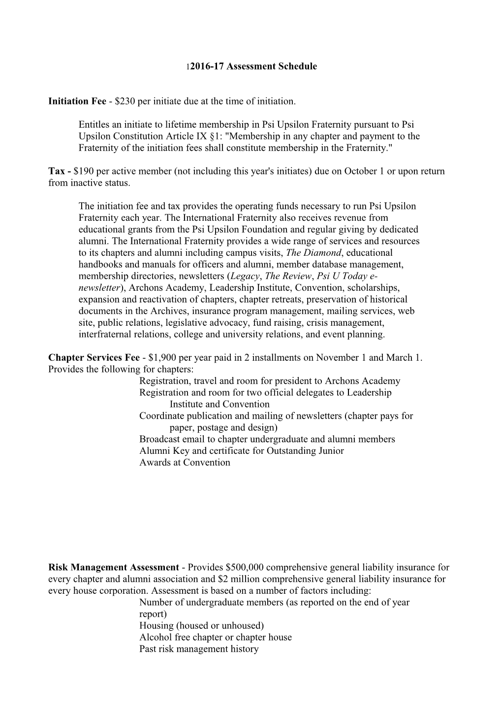 2016-17 Assessment Schedule