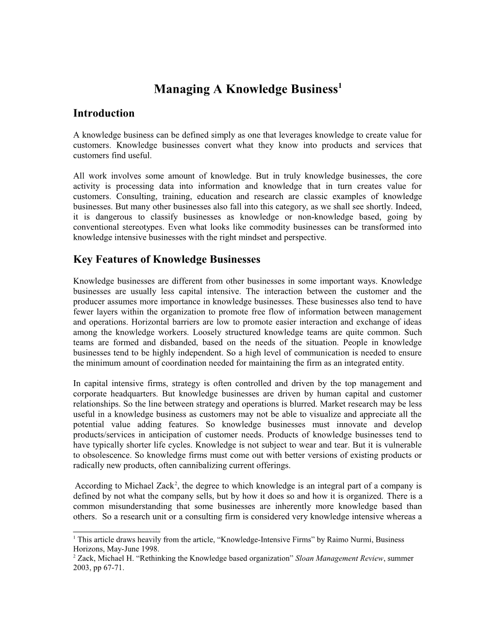 Managing a Knowledge Business