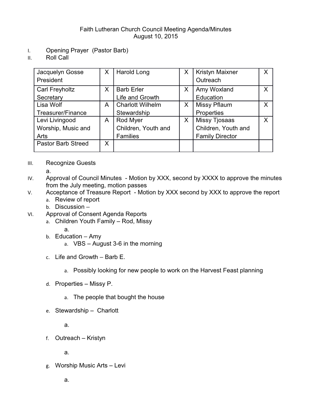 Faith Lutheran Church Council Meeting Agenda/Minutes