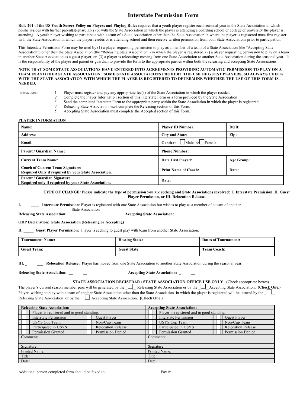 2009- 2010 Interstate USYS Region III Permission Form