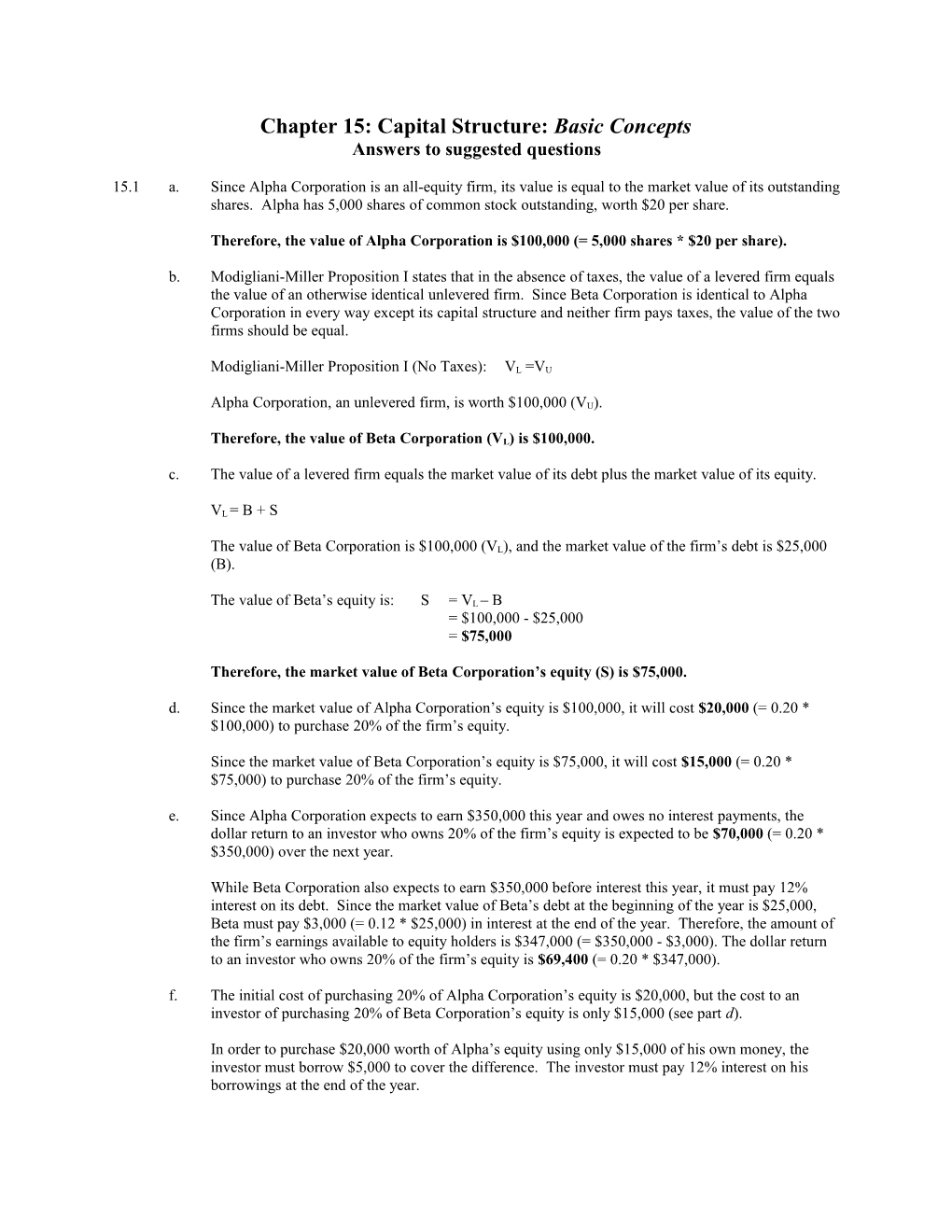 Chapter 15: Capital Structure: Basic Concepts