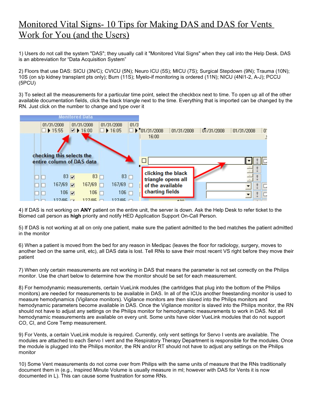 Monitored Vital Signs- 10 Tips for Making DAS and DAS for Vents Work for You (And the Users)