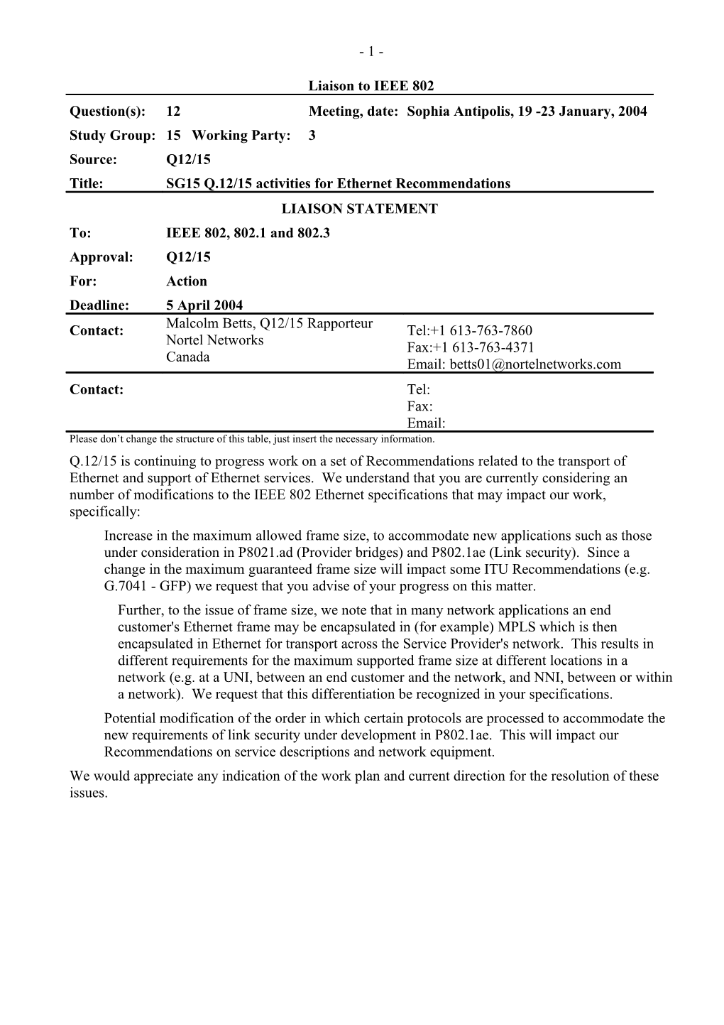 Liaison to IEEE 802