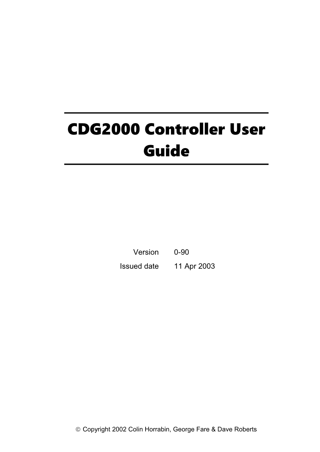CDG2000 Controller User Guide