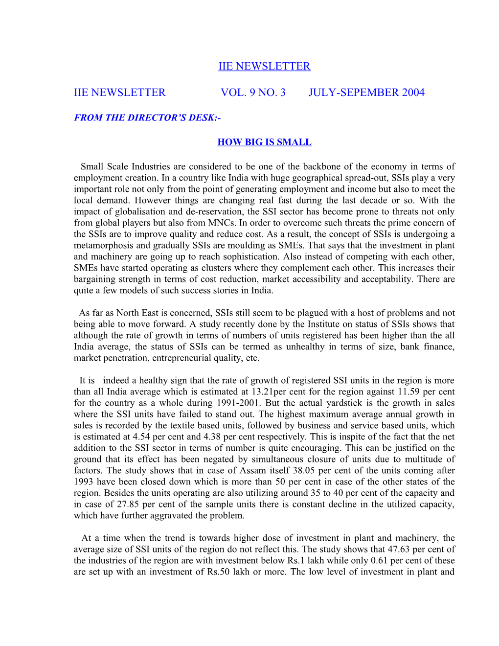 Iie Newsletter Vol. 9 No. 3 July-Sepember 2004