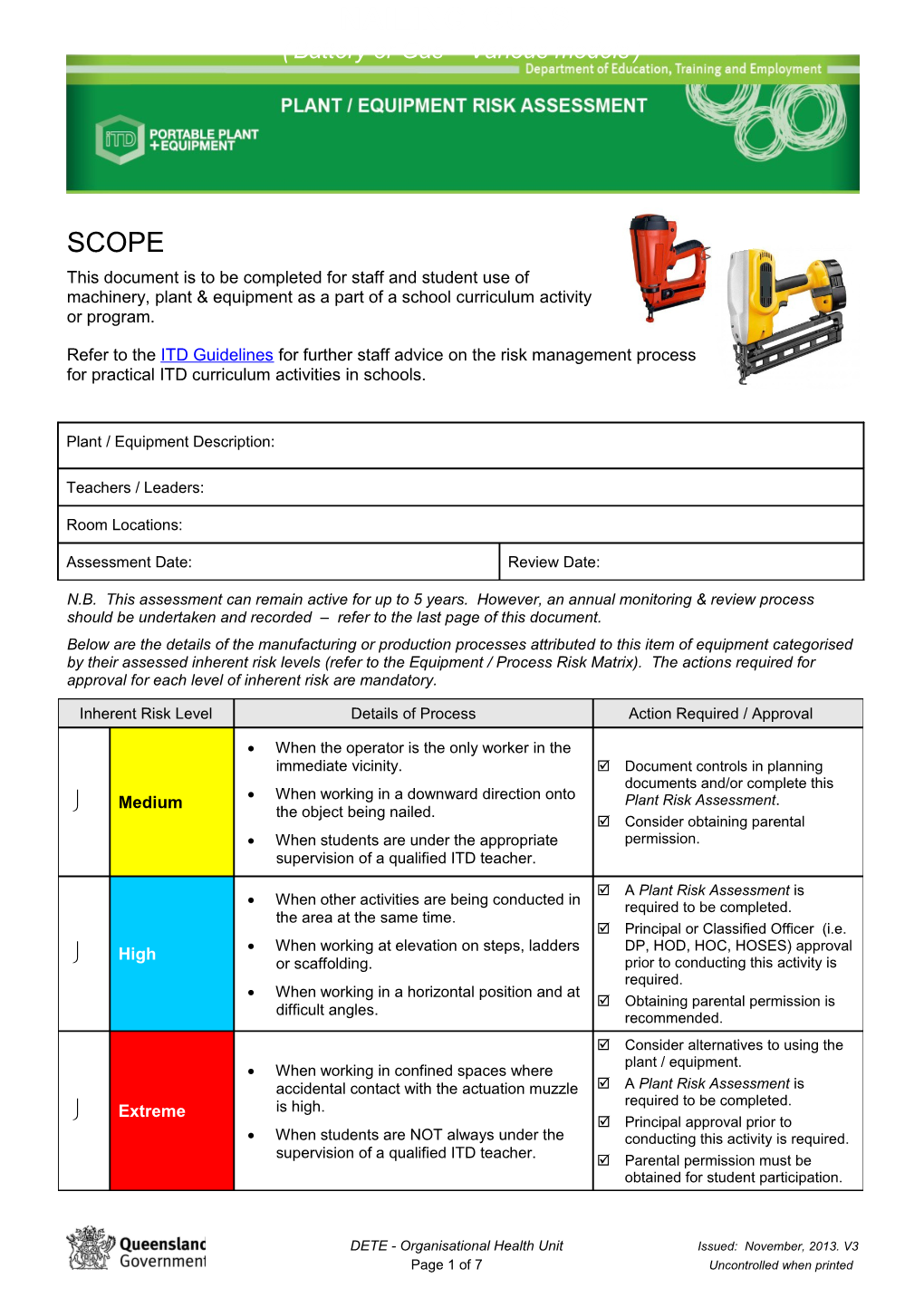 DETE - Plant & Equipment Risk Assessment s7