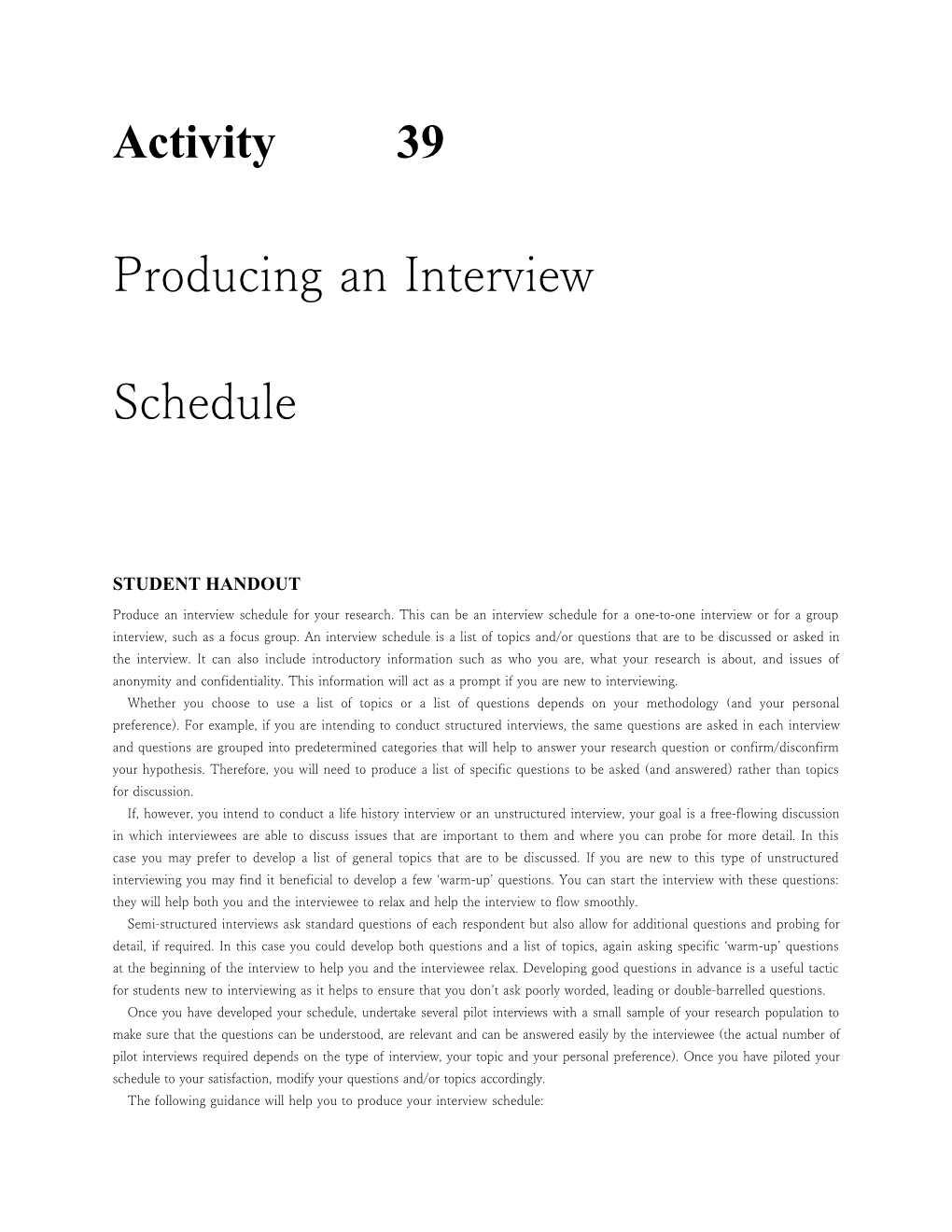 Producing an Interview Schedule