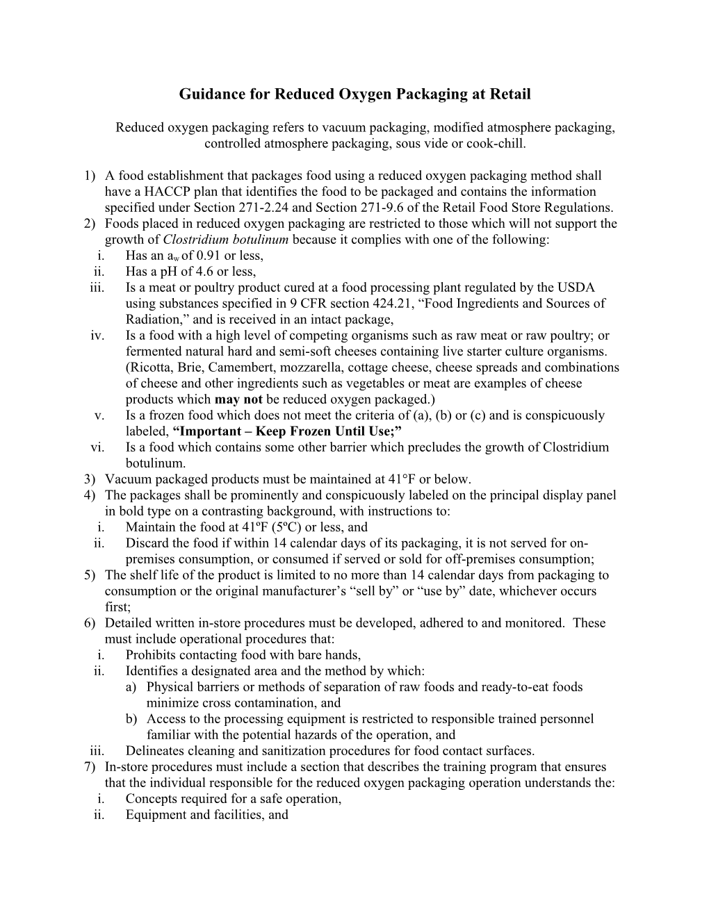 Guidance for Reduced Oxygen Packaging at Retail