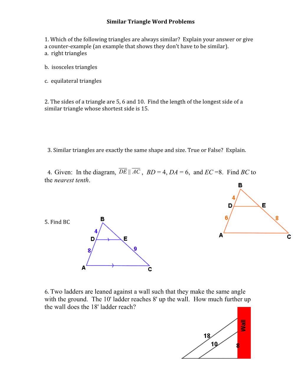 Similar Triangle Word Problems