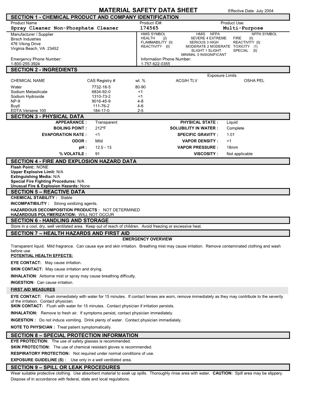 Material Safety Data Sheet s41