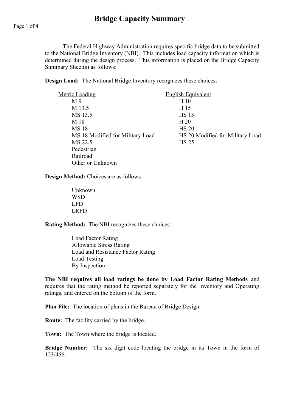 Bridge Capacity Summary