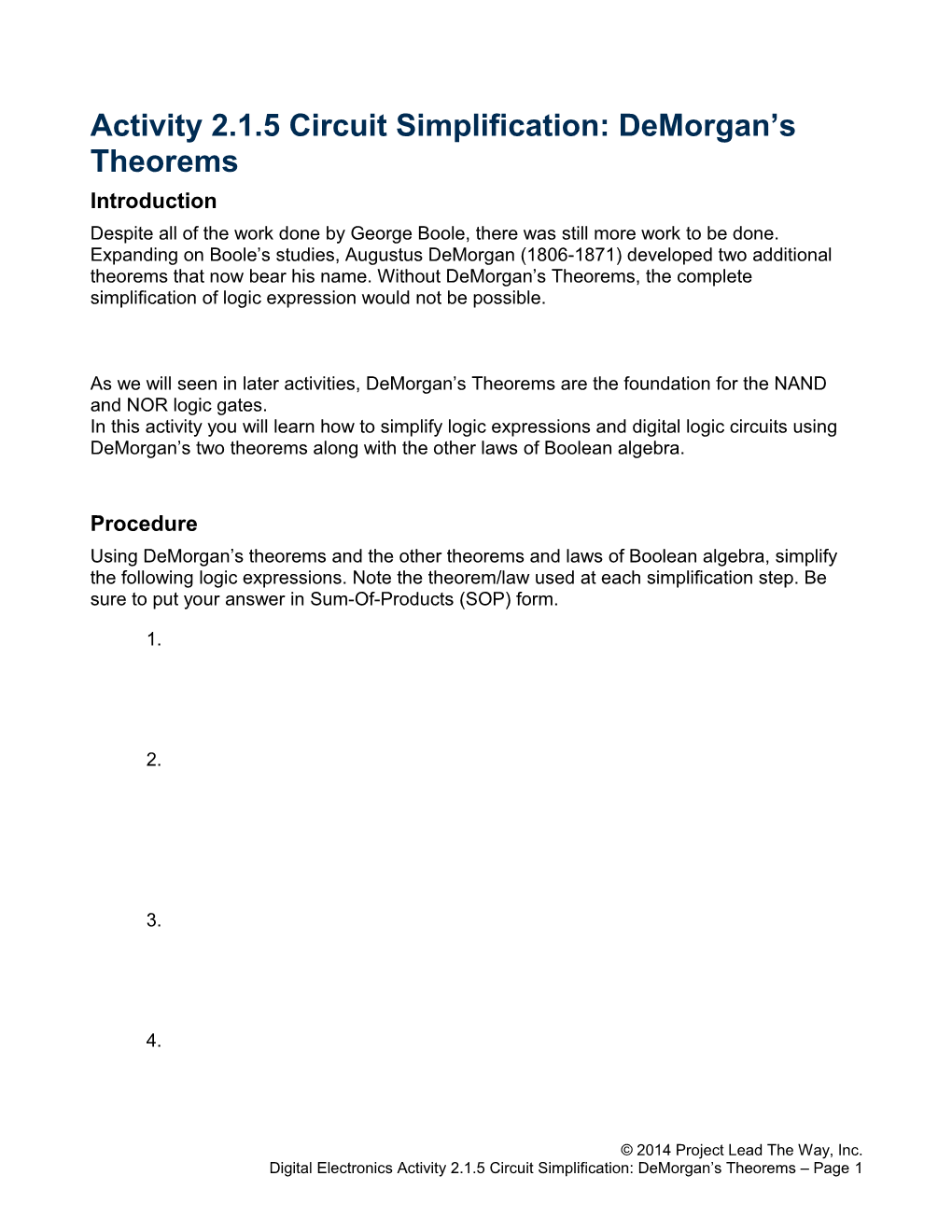 Activity 2.1.5 Circuit Simplification: Demorgan S Theorems