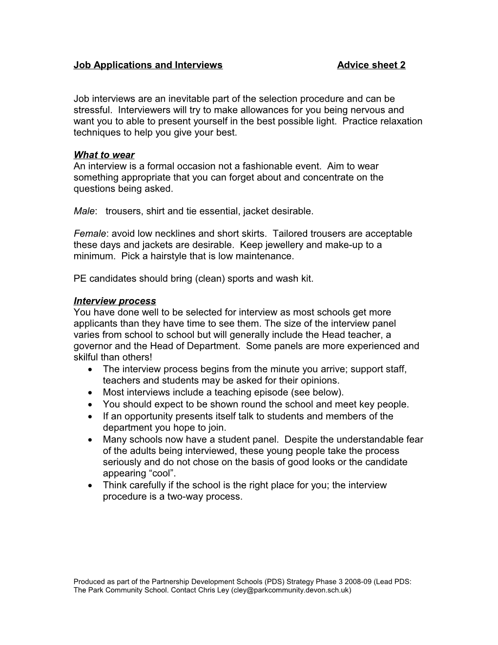 Job Applications and Interviewsadvice Sheet 2