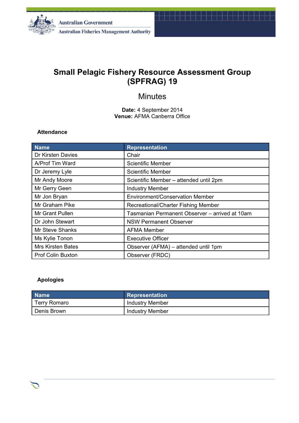 Small Pelagic Fishery Resource Assessment Group (SPFRAG) 19
