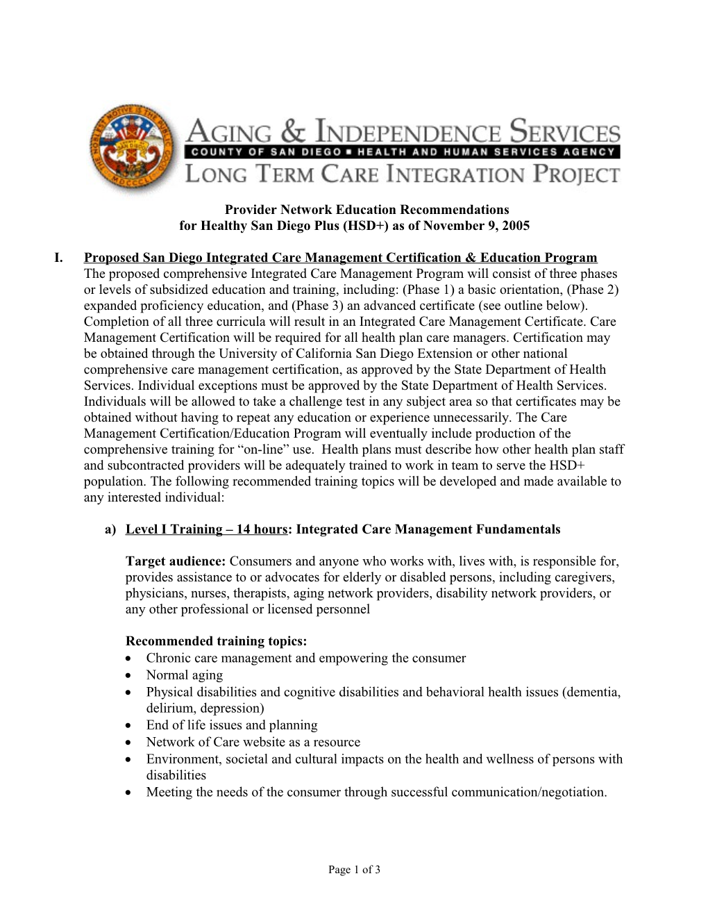 ATTACHMENT III: Proposed San Diego Integrated Care Management Education Program