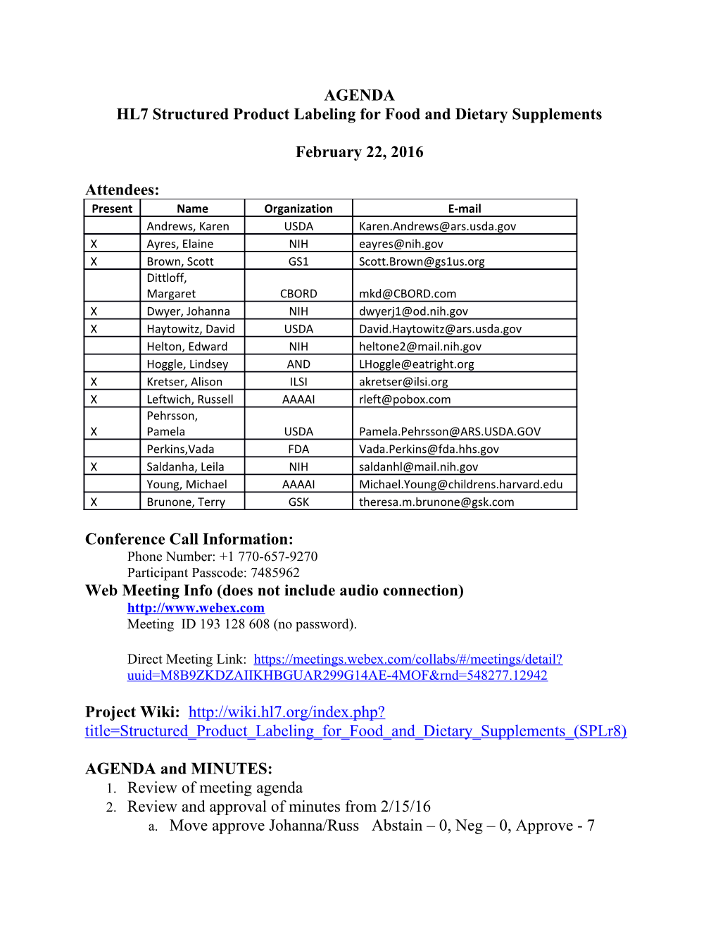 HL7 Structured Product Labeling for Food and Dietary Supplements