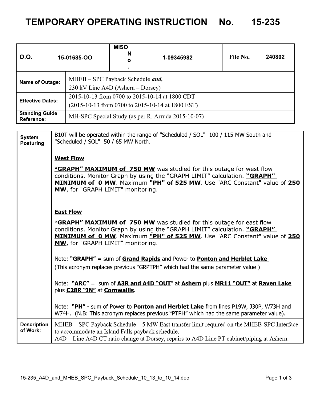 15-235 A4D and MHEB SPC Payback Schedule 10 13 to 10 14