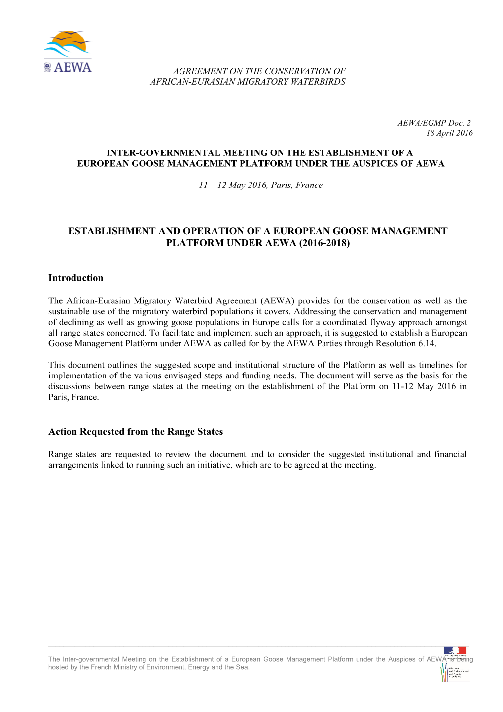 Establishment and Operation of a European Goose Management Platform Under Aewa (2016-2018)