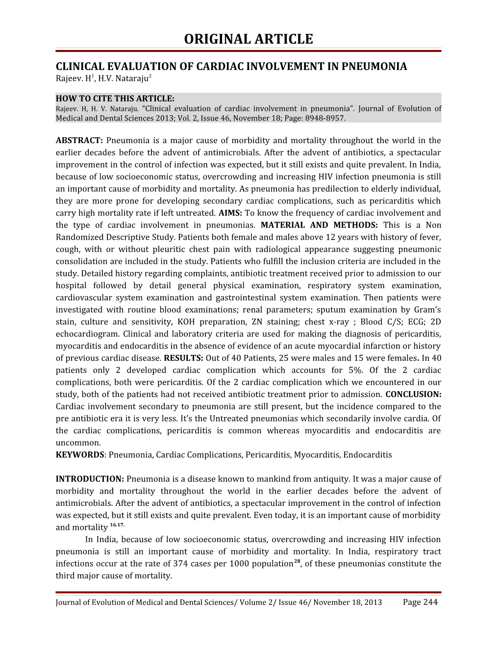 Clinical Evaluation of Cardiac Involvement in Pneumonia