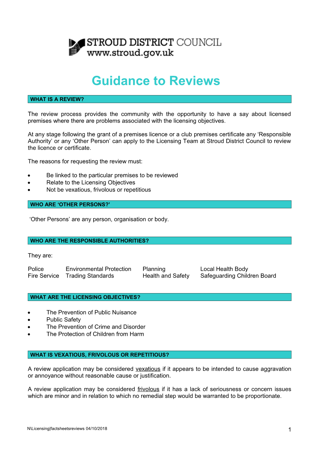 Guidance to Reviews
